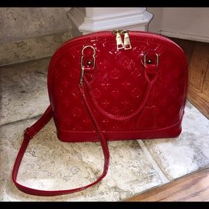 Red Patent Handbag with Crossbody Strap